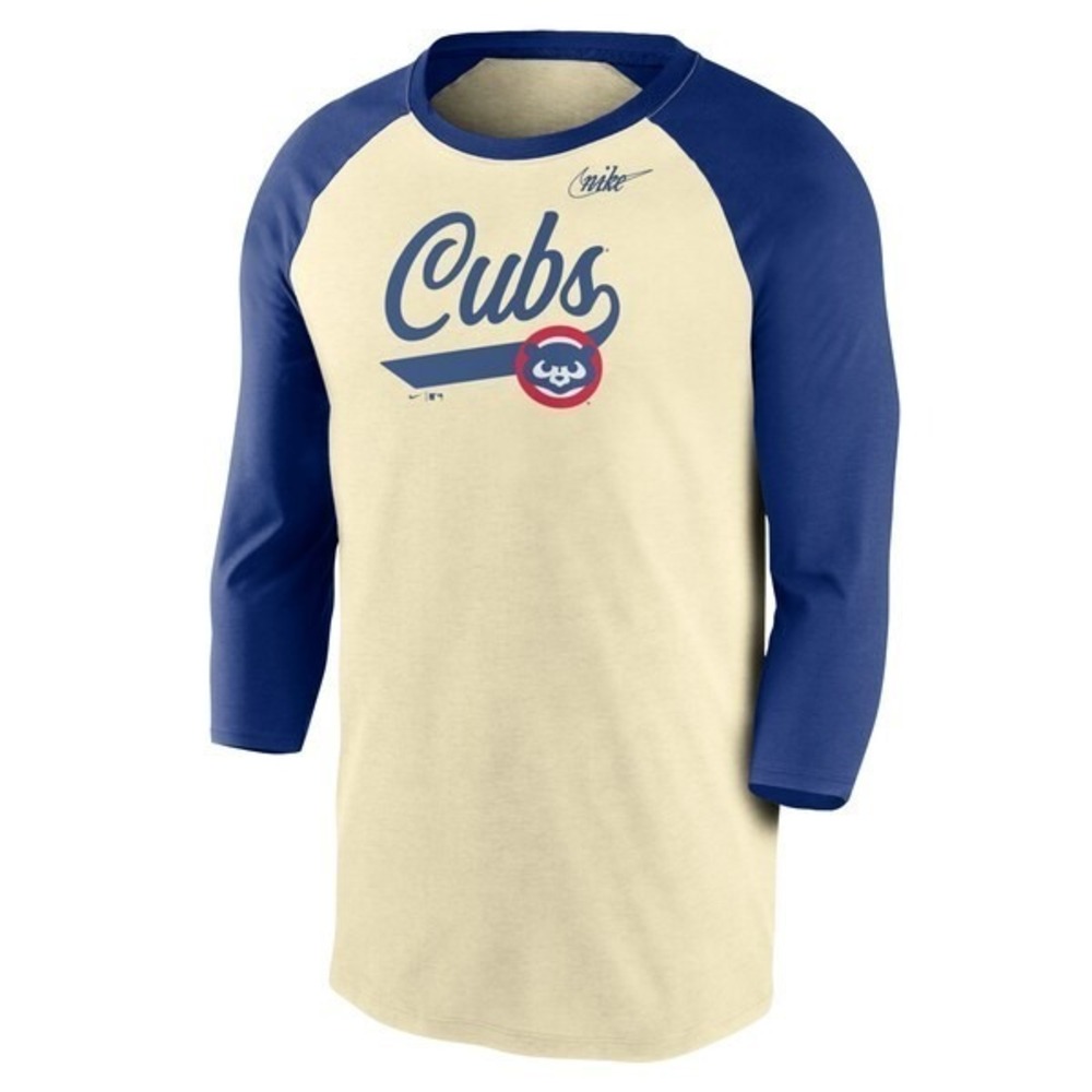 Chicago Cubs Mens Nike Cooperstown Collection Script 3/4 Sleeve Raglan T-Shirt S